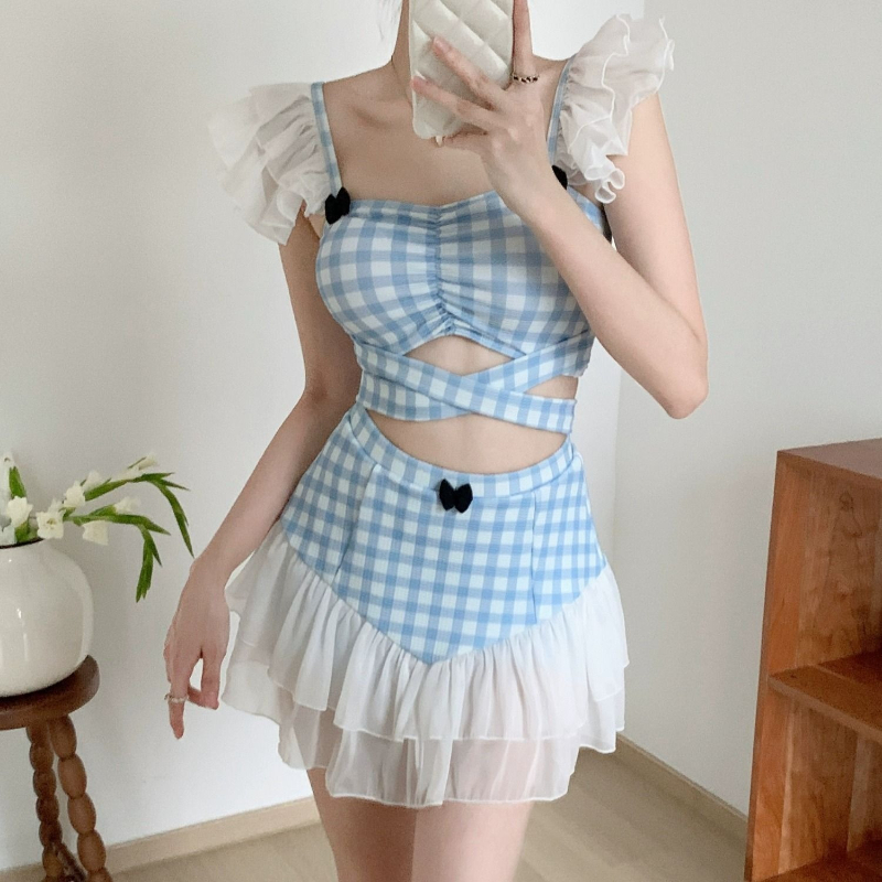 Women Fashion Korean - Maiô Feminino Halter Retrô com Laço
