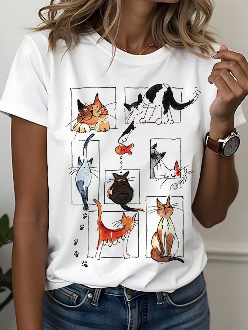 Women Fashion Pose - Camiseta feminina casual dos anos 90