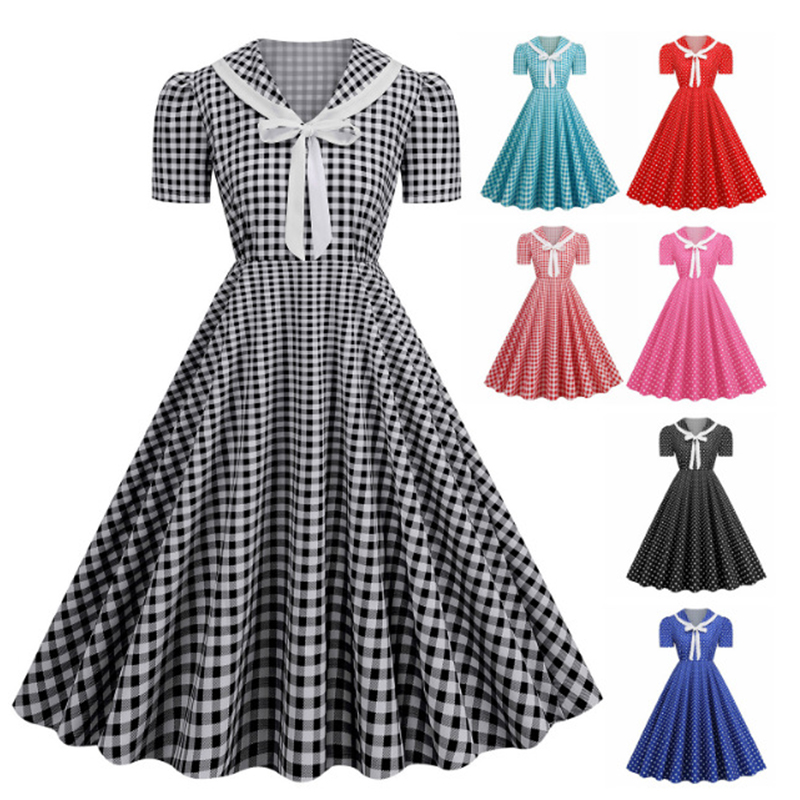 Women'S Fashion Of The 60S - Polka dot impresso vintage grande balanço
