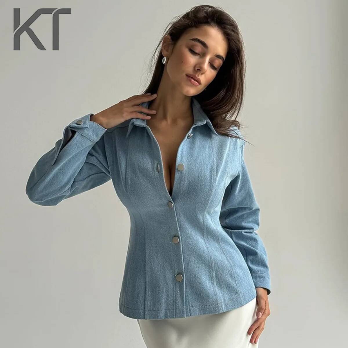 Women Fashion Wear - Camisa Jeans Vintage KT para Mulheres