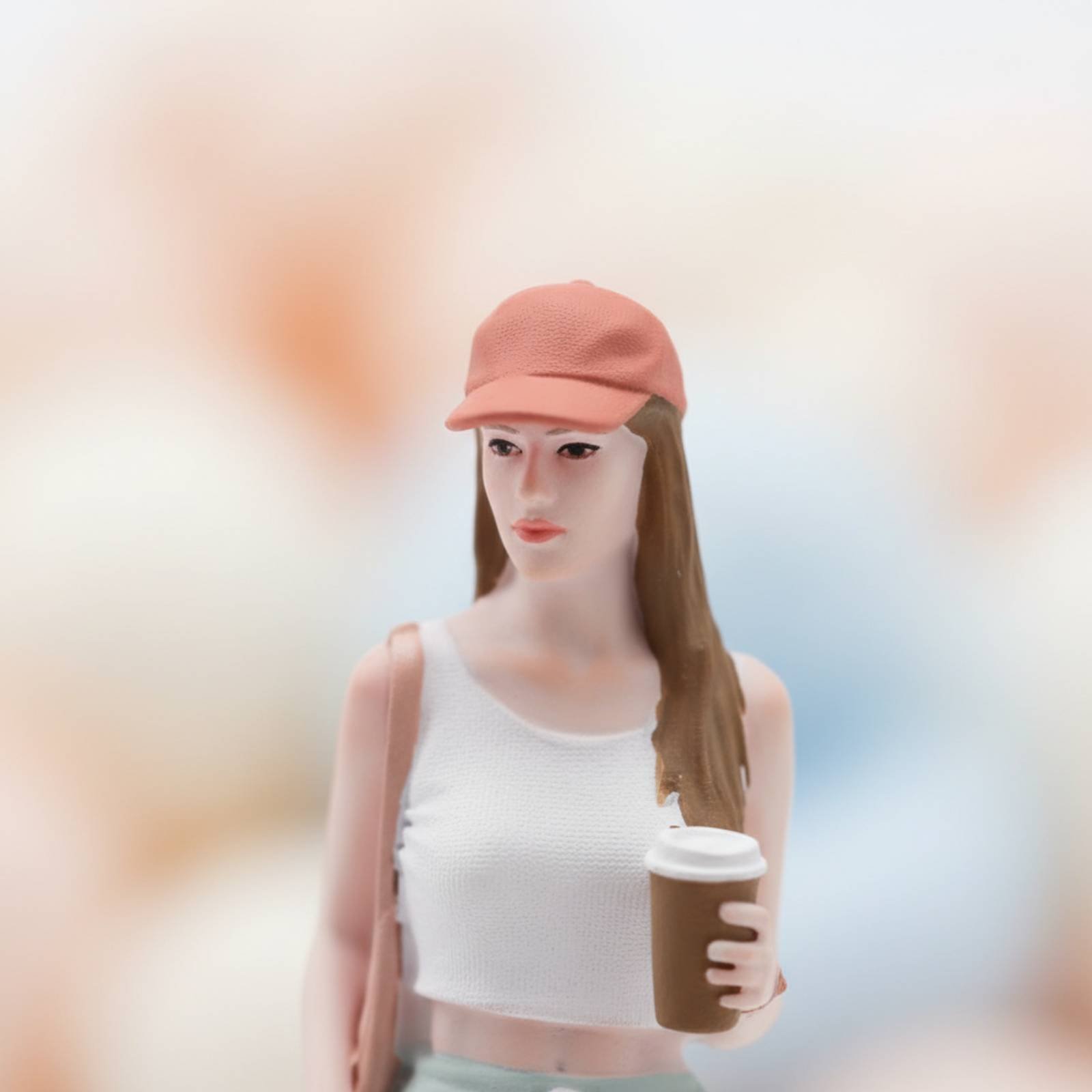 Women Fashion Pose - Estátua Miniatura de Menina com Café,