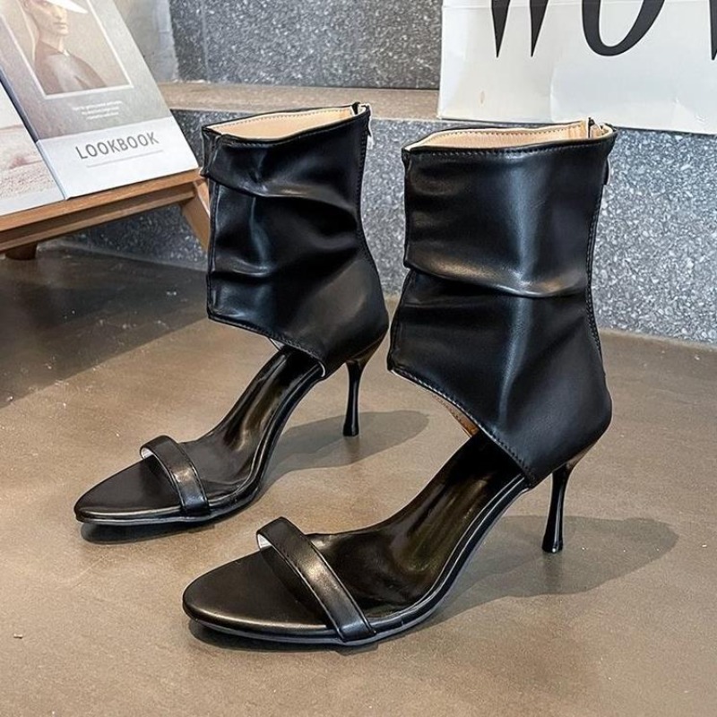 Sandálias de Salto Fino Vazada - Women'S Fashion Boots avaliação e preço