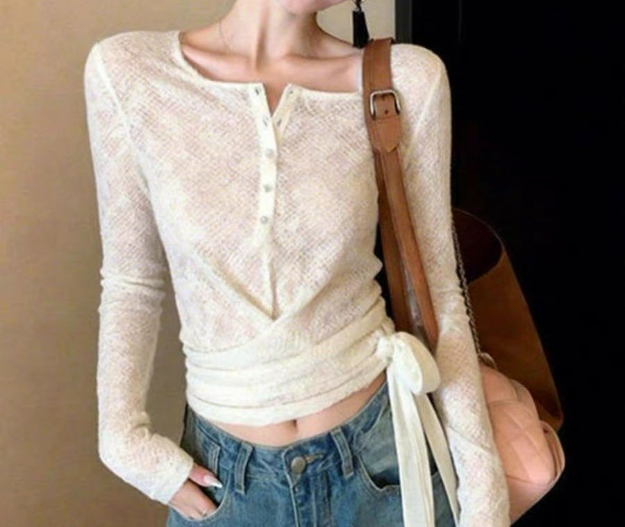 Camiseta Feminina de Manga Lon - Women Fashion Necklace avaliação e preço