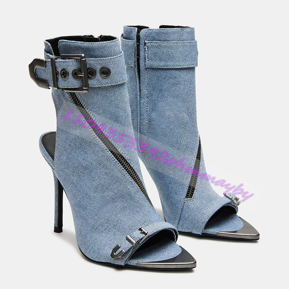 Botas de Verão em Jeans Azul c - Women'S Fashion Boots avaliação e preço