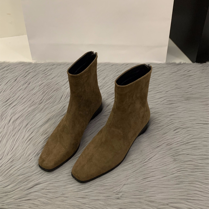 Bota nude com zíper traseiro c - Women Fashion Korean avaliação e preço